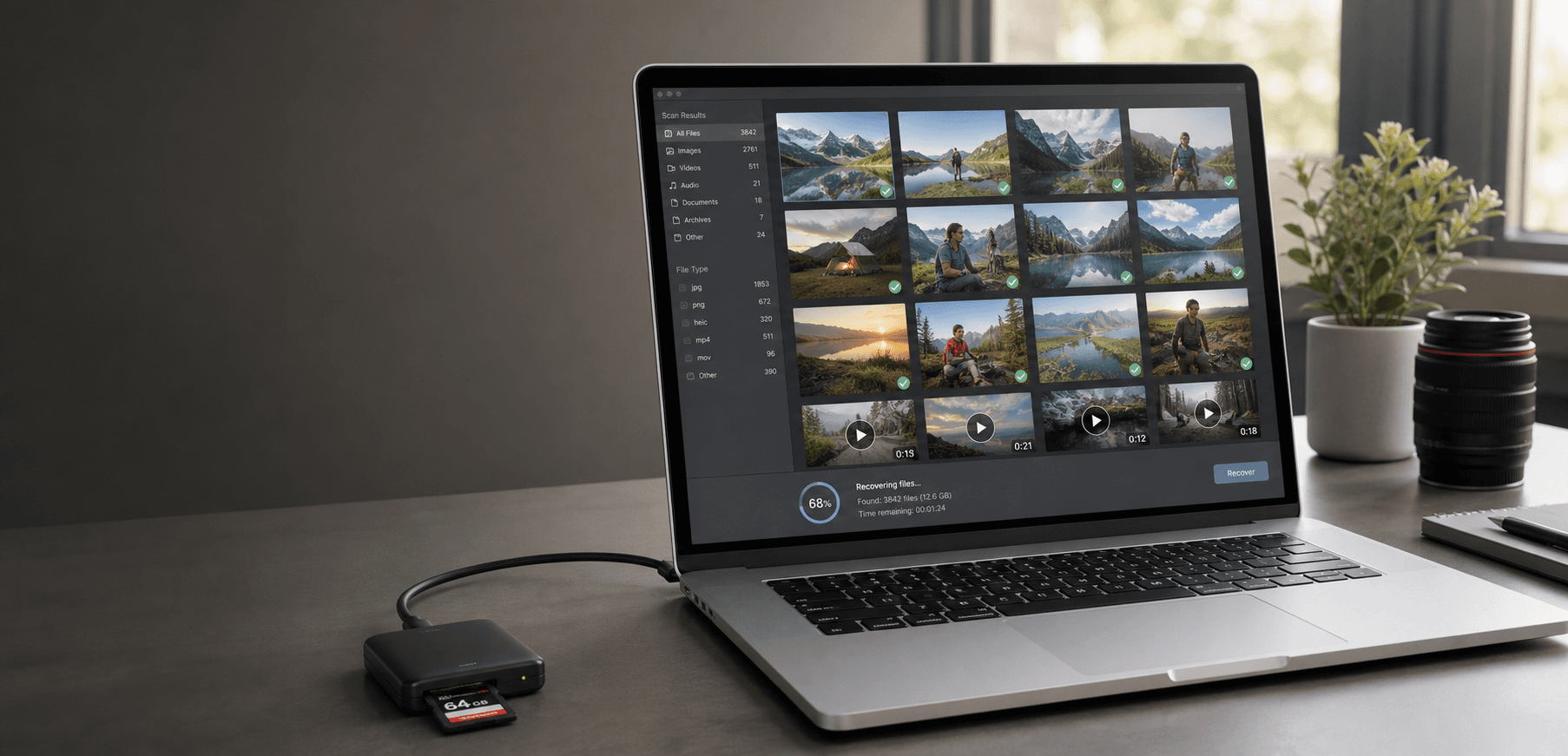 Mac recovery app scanning an SD card